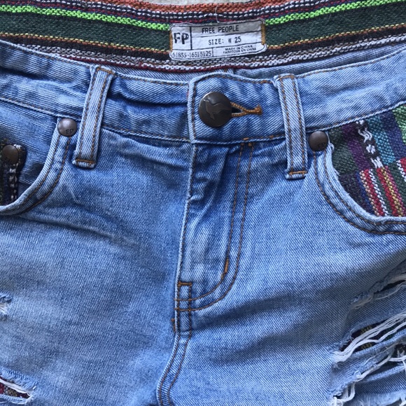FP Distressed Denim Shorts with Tapestry Accents - Picture 9 of 9